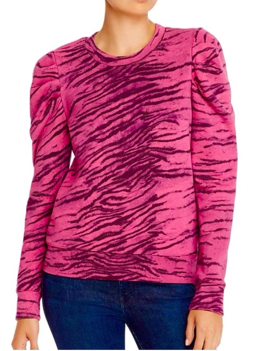 Pam & Gela Pink and Brown Animal Print Puff Sleeve Sweatshirt Size Small
